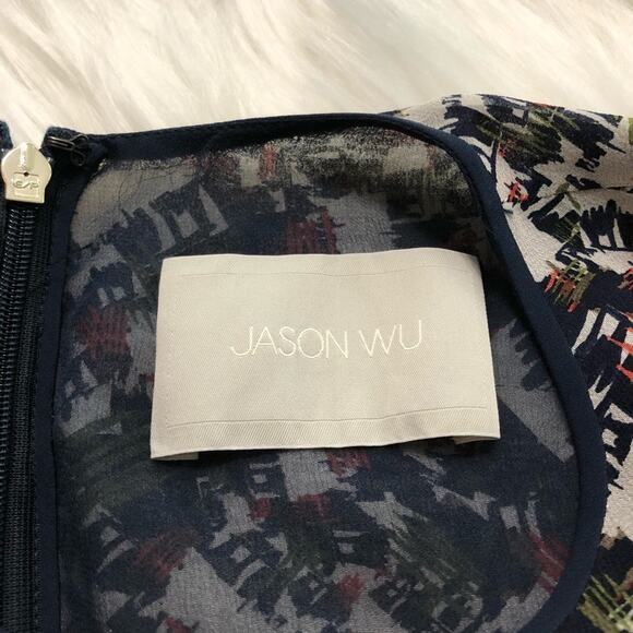 Jason Wu Silk Geometric Abstract Print Dress Size 6 A-Line Sleeveless EUC Black - Picture 4 of 12